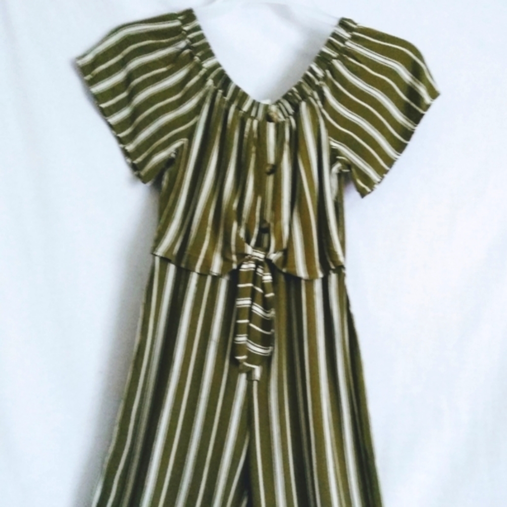 Jumpsuit Wide Leg Off The Shoulder Striped Faux Wrap Ties Society + Stitch